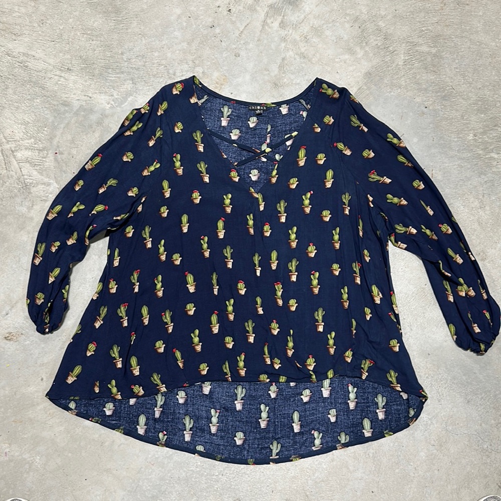 Navy blue with cactus design top / size S‎ / Chloah brand